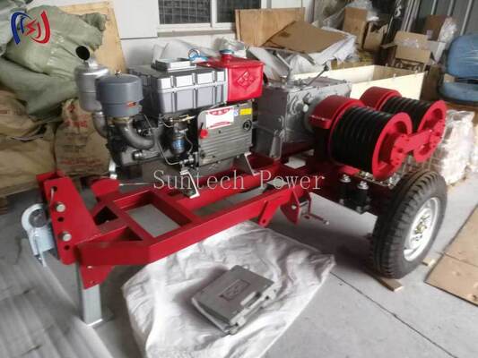 電力線工事用 6.3-9KW ダブルドラムウインチ (2000-3600RPM)、ケーブル同時引き出し・張力調整機能付き