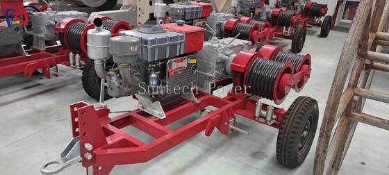 電力線工事用 6.3-9KW ダブルドラムウインチ (2000-3600RPM)、ケーブル同時引き出し・張力調整機能付き