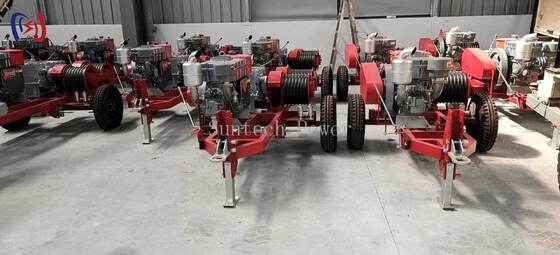 電力線工事用 6.3-9KW ダブルドラムウインチ (2000-3600RPM)、ケーブル同時引き出し・張力調整機能付き